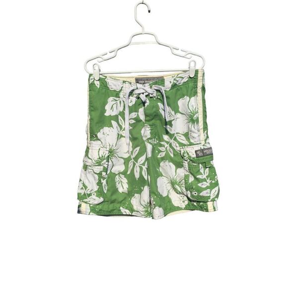 Abercrombie & Fitch swim trunks 30 green white shorts drawstring tropical y2k - Picture 1 of 11